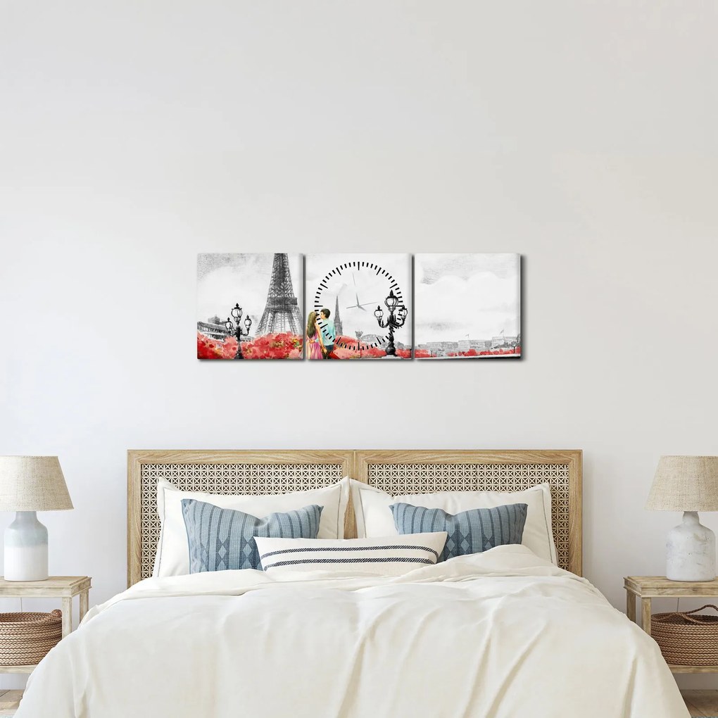 Tablou îndrăgostiții în Paris (cu ceas) (90x30 cm)