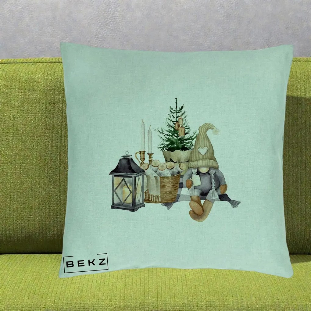 Perna Decorativa Gnom Scandinav cu Felinar, 40x40 cm, Verde Menta, Husa Detasabila, Perna Inclusa, BEKZ®