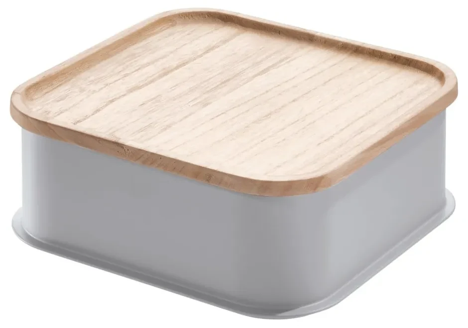 Cutie depozitare cu capac din lemn paulownia iDesign Eco, 21,3 x 21,3 cm, gri