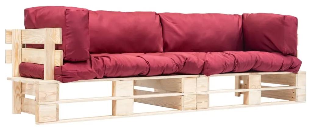 Set canapea gradina paleti cu perne rosii, 2 piese, lemn de pin