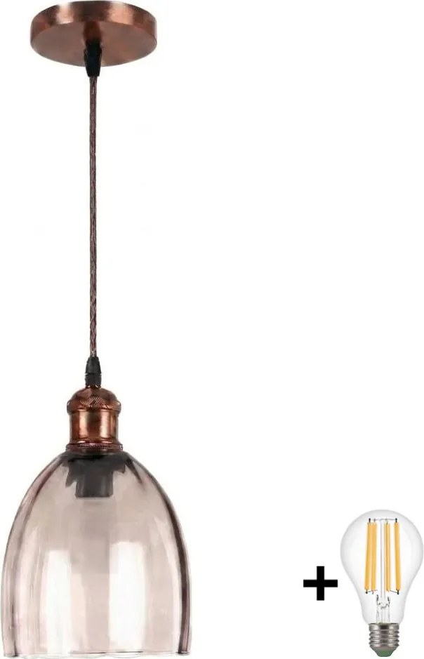 Brilagi - Lustră LED suspendată pe cablu R GLASS 1xE27/60W/230V Ø 17 cm cupru/bej fumuriu