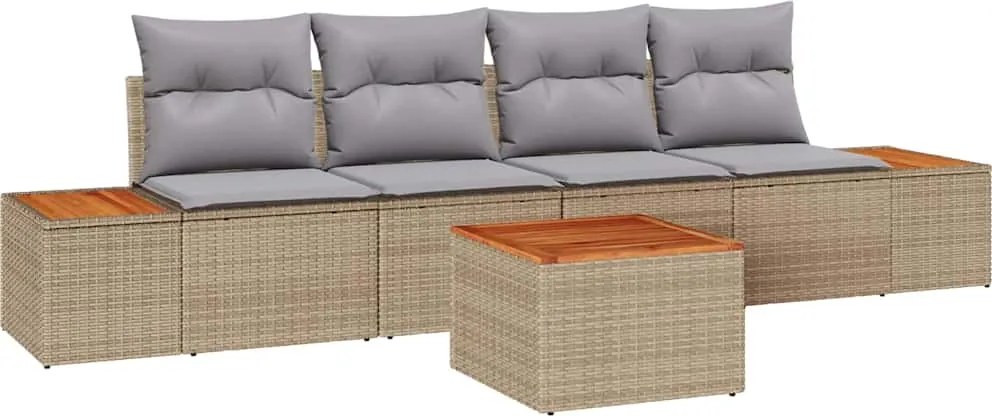 vidaXL Set de canapele pentru grădină cu pernă 5 pcs Bej Rattan poli