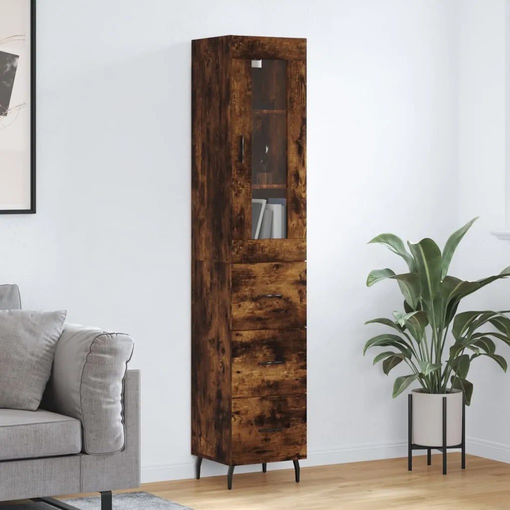 3199254 vidaXL Dulap înalt, stejar fumuriu, 34,5x34x180 cm, lemn prelucrat