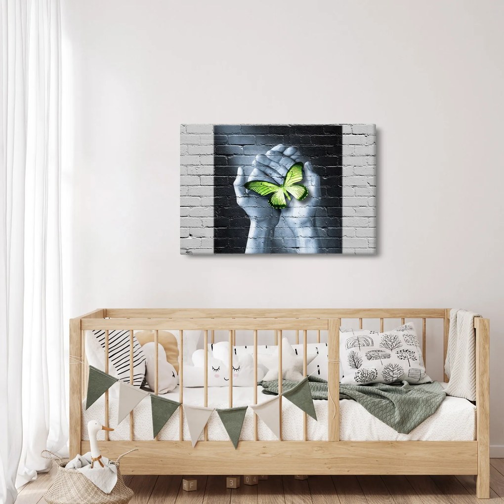 Tablou - Fluture verde în perete (90x60 cm)