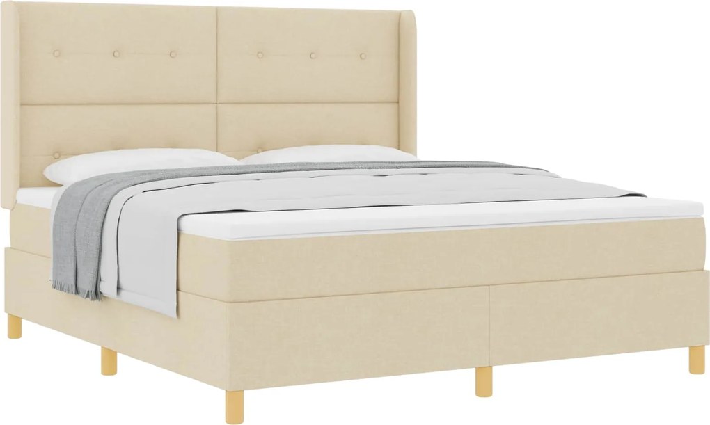 vidaXL Pat cu arcuri cu saltea cu headboard Crem 180 x 200 cm țesătură