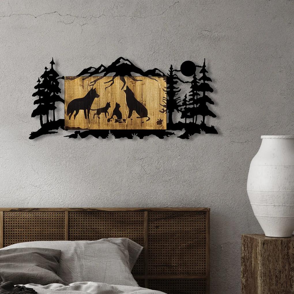 Accesoriu decorativ de perete din lemn Wolf Family