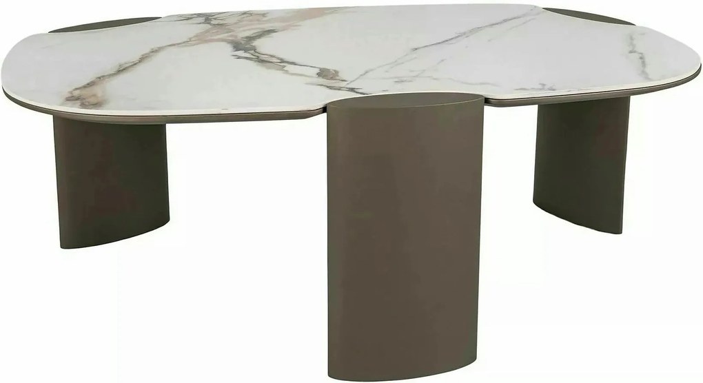 Măsuță cafea ADORO B, alb lucios/cupru, ceramică/metal/MDF, 105x65x38