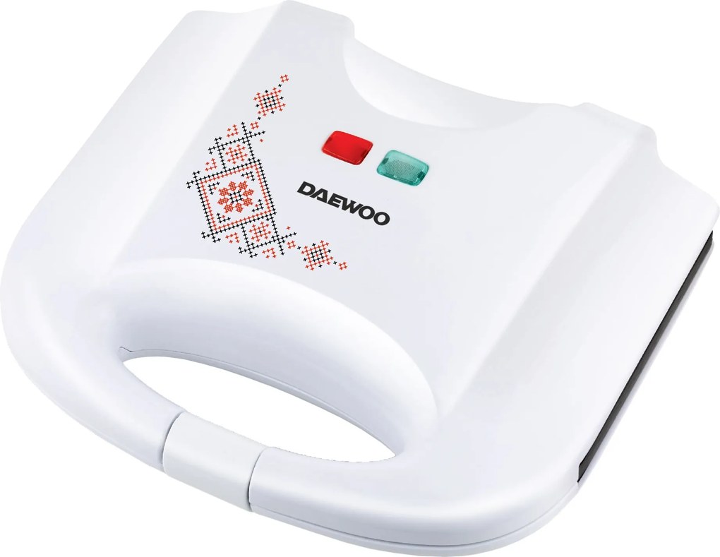 Sandwich maker Daewoo DSM25TR, 800 W, design traditional, placi neaderente, termostat, CoolTouch, Alb