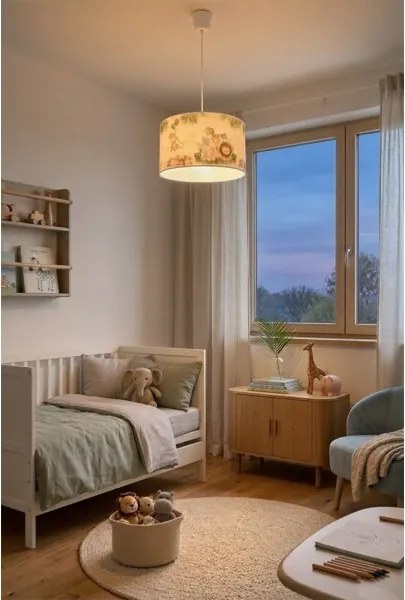 BRILAGI - Lustră LED pentru copii pe cablu BOBO 1xE27/60W/230V Ø 35 cm alb/junglă