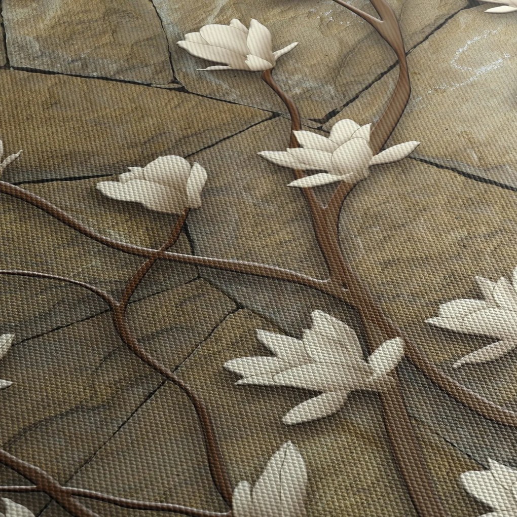 Tablou - Magnolii albe pe zidărie de piatră (150x105 cm)