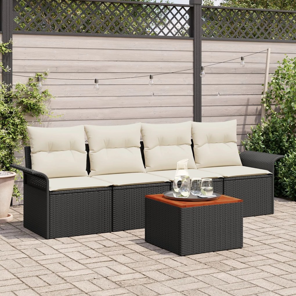 vidaXL Set de canapele pentru grădină 5 pcs Negru Rattan poli