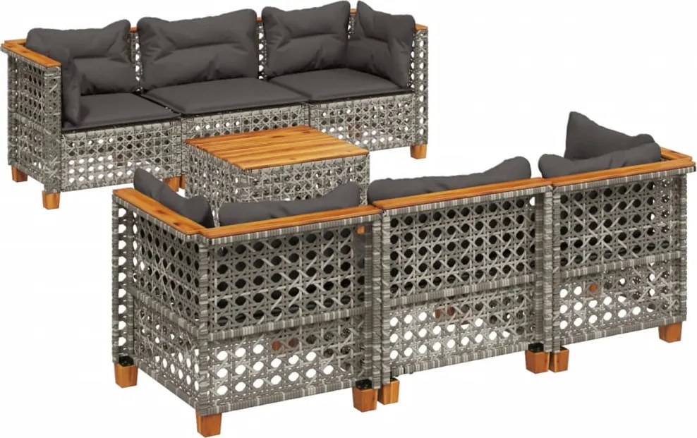 vidaXL Set canapele de grădină, 7 piese, cu perne, gri, poliratan
