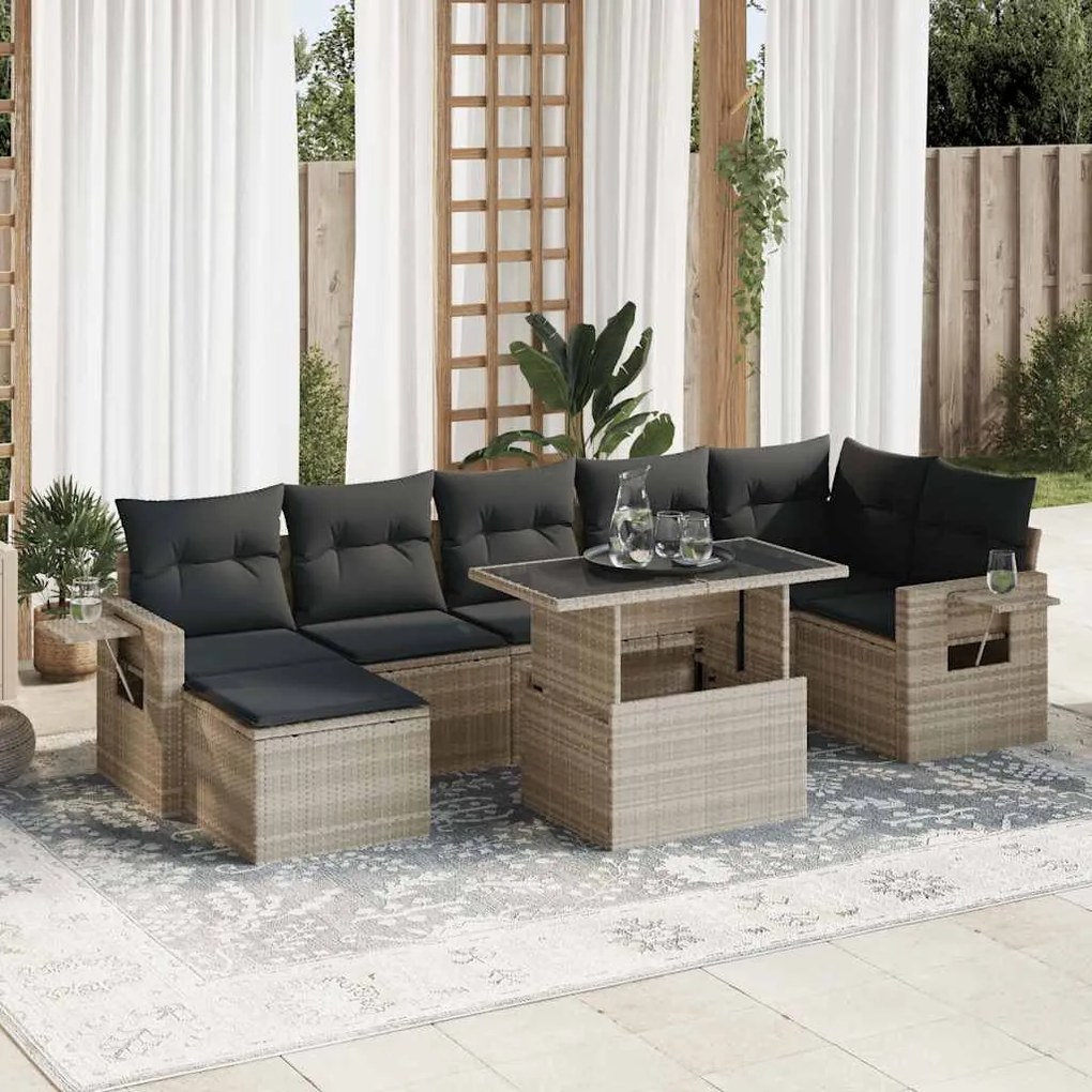 3326523 vidaXL Set mobilier de grădină cu perne, 8 piese gri deschis poliratan