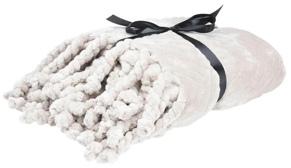 Pled Emma cu ciucuri handmade, 130x160 cm, aspect fleece, alb