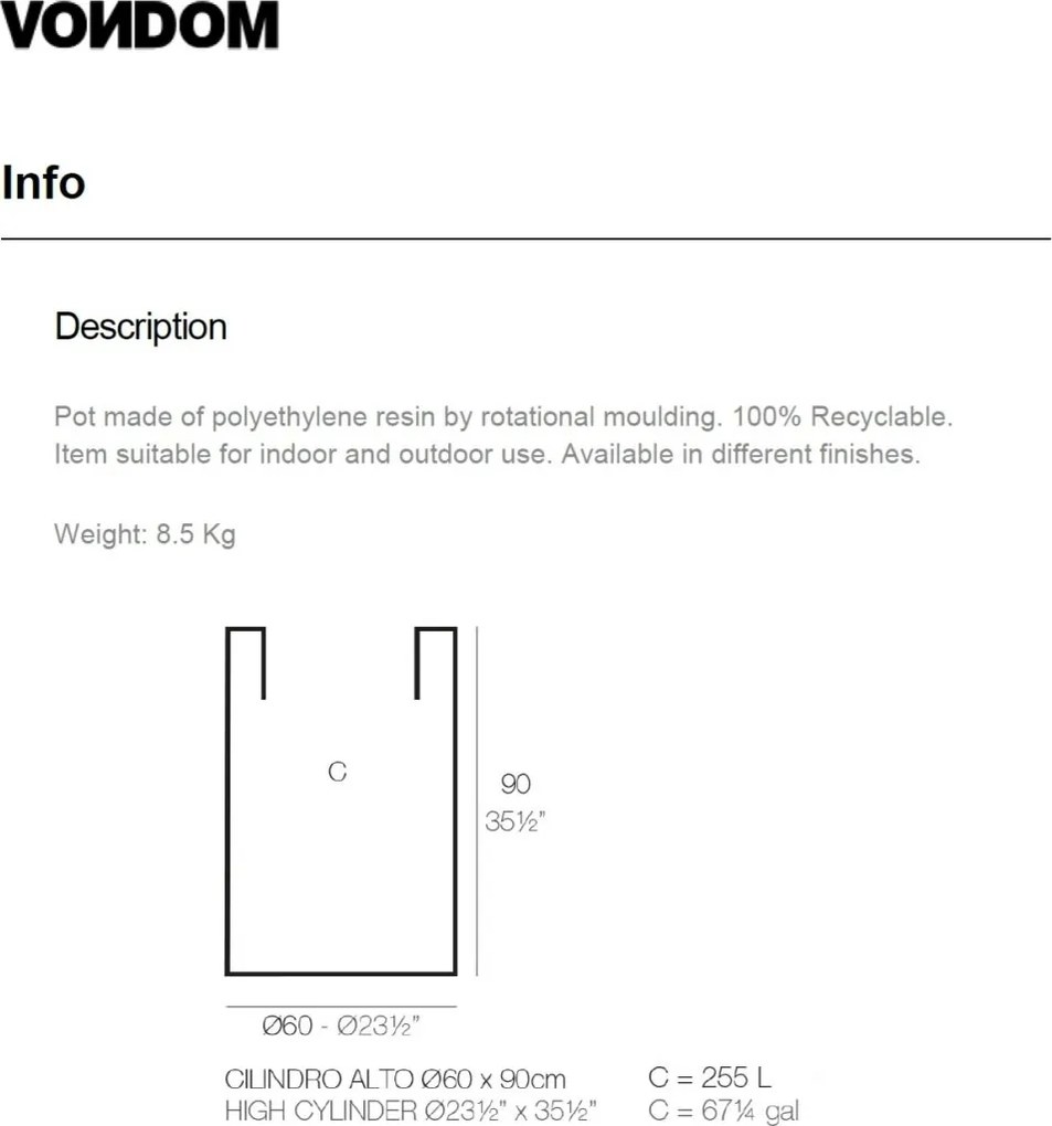 Ghiveci plante design decorativ modern exterior / interior CYLINDER POT 60x90cm