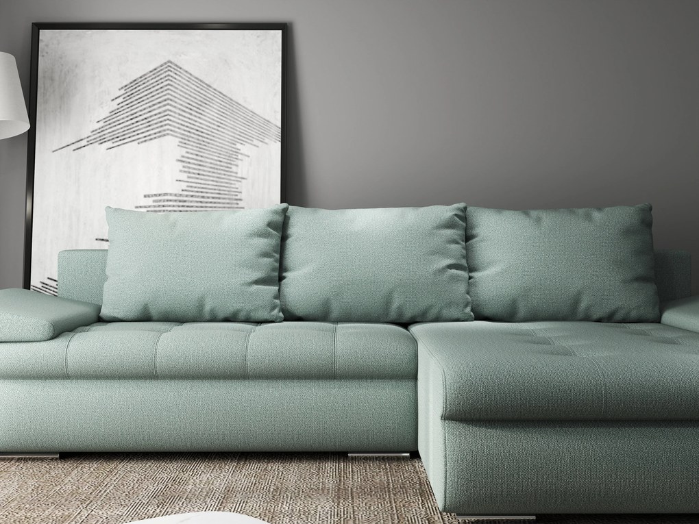 Colțar extensibil dumonde cu ladă de depozitare si sezut confortabil din spuma high-density, Leonardo Enjoy Mint 260x185 cm II