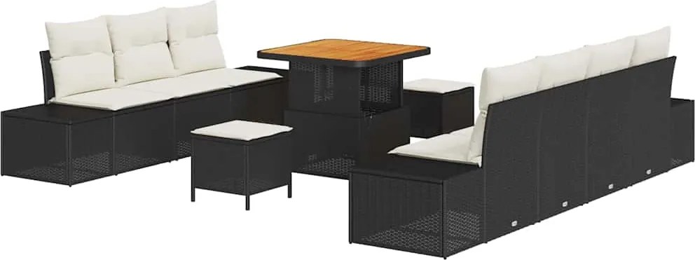 vidaXL Set de canapele pentru grădină 10 pcs Negru Rattan poli