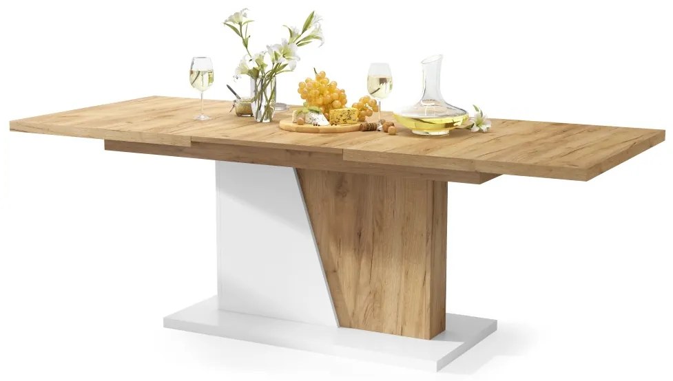 NOBLE NOIR Stejar Craft Auriu/Alb mat - MASĂ EXTENSIBILĂ până la 218 cm, pentru 8, 10 persoane.