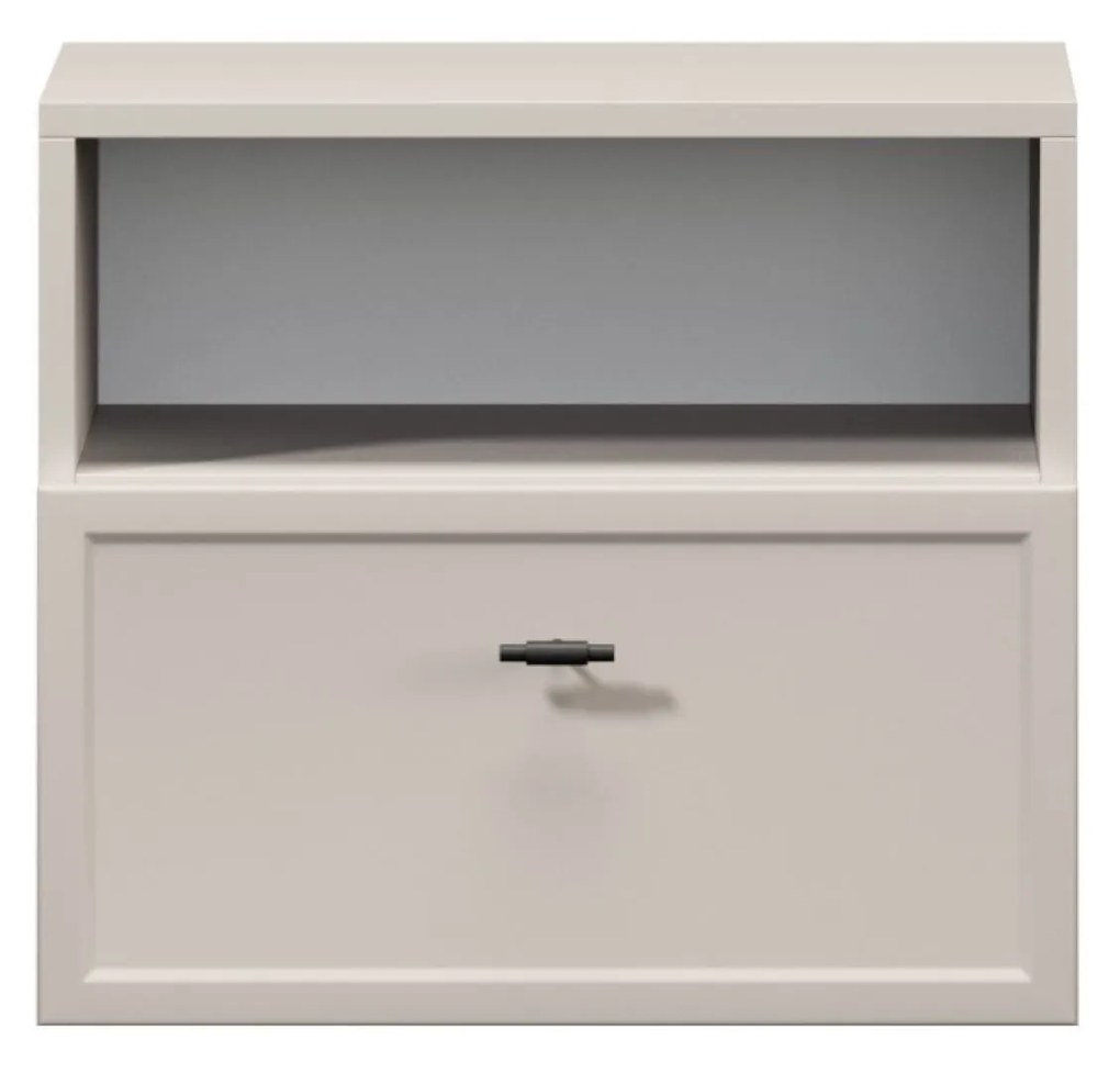 Noptieră suspendată cu sertar Lorini 45 cm - cașmir / mânere negre T-bar
