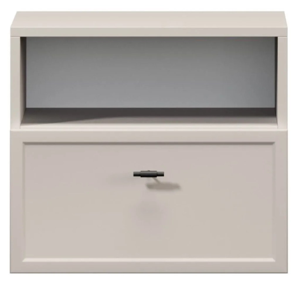 Noptieră suspendată Lorini 45 cm cu sertar - cașmir / mâner negru T-bar