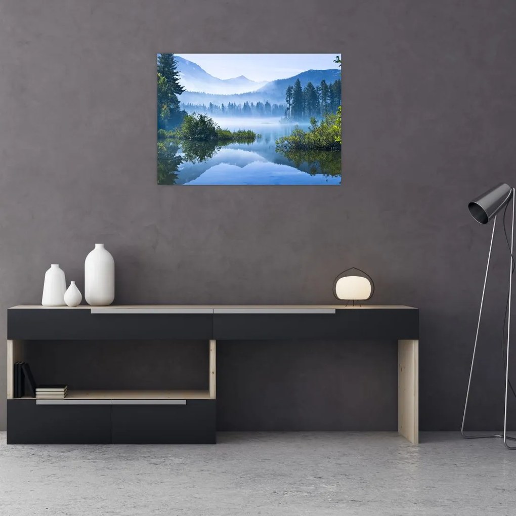 Tablou pe sticlă cu lac montan (70x50 cm)