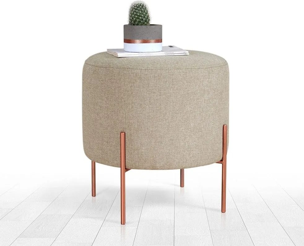 Taburet COPPER 48, bej/cupru, material textil/otel, 40x40x42 cm