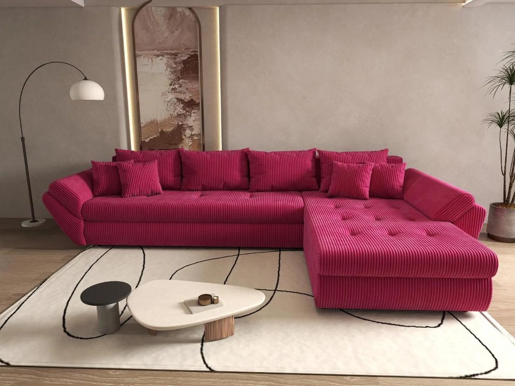 Colțar extensibil dumonde cu ladă de depozitare si sezut confortabil din spuma high-density, Loana XL Zoom Rosu II 335x185 cm