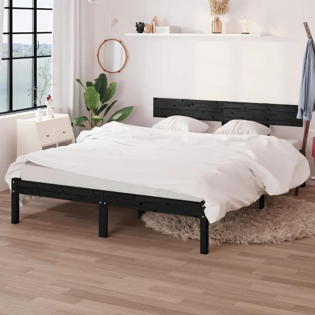 810151 vidaXL Cadru de pat, negru, 140x200 cm, lemn masiv de pin