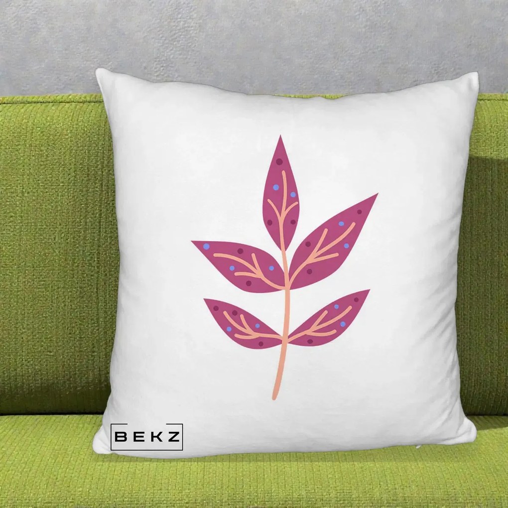 Perna Decorativa Ramura Botanica Mov, 40x40 cm, Alb Pufos, Husa Detasabila, Perna Inclusa, BEKZ®