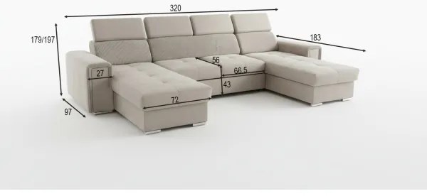 Colțar extensibil SALVADA, reversibil în formă de U, cu spațiu de depozitare, bej