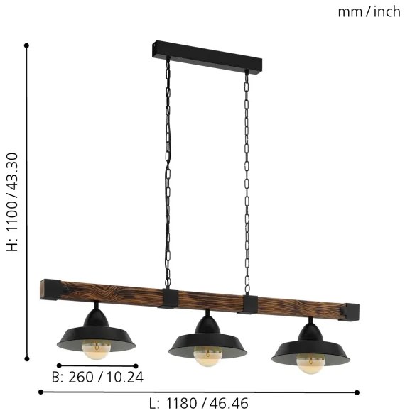 Eglo 44086 - Candelabru OLDBURY pe lanț, 3xE27/60W/230V
