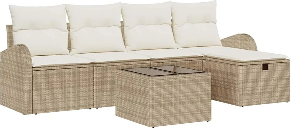 vidaXL Set de canapele pentru grădină cu pernă 6 pcs Bej Rattan poli