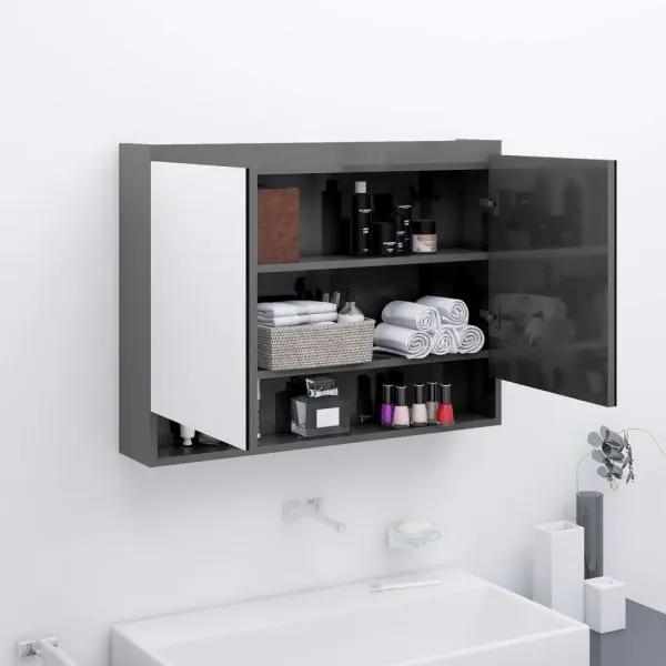 VidaXL Dulap de baie cu oglindă, gri strălucitor, 80x15x60 cm, mdf