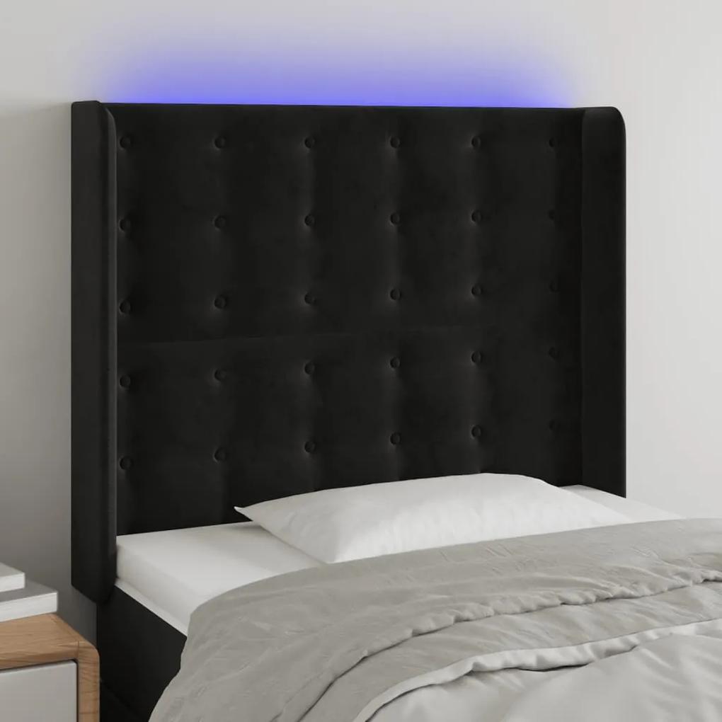 3124520 vidaXL Tăblie de pat cu LED, negru, 93x16x118/128 cm, catifea