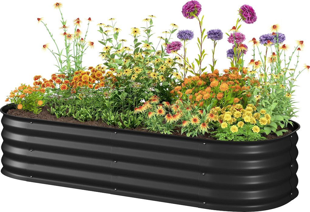 Outsunny Jardinieră înălțată parcelă pătrată pentru grădină din oțel modulabilă pentru legume, plante, flori, dim. 150 x 62 x 30 cm, negru | Aosom Romania