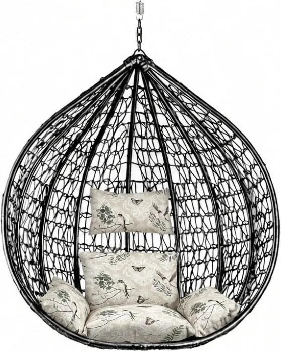 Scaun suspendat negru KOKON fara suport, perna bej