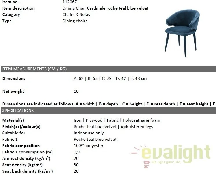 Scaun elegant design LUX Cardinale, catifea albastra 112067 HZ