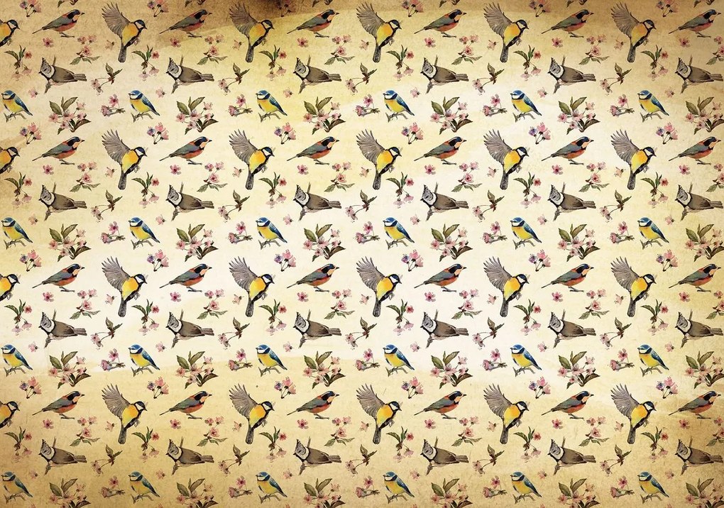 Fototapet - Păsărele și ornament floral (152,5x104 cm)