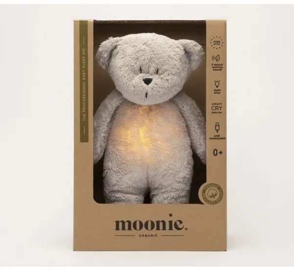 Pluș de îmbrățișat cu sunete și lumină Moonie ursuleț 2.0 organic grey