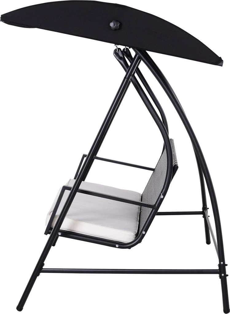 Outsunny Balansoar Hollywood 3 locuri din Polyrattan, balansoar de grădină cu copertină reglabilă, protecție solară, pernă de șezut, bancă suspendată, până la 360 kg, balansoar pentru grădină 198x124x179cm Negru | Aosom Romania