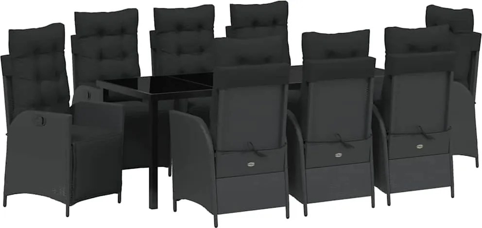 vidaXL Set de masă pentru grădină cu pernă 9 pcs Negru poliratan