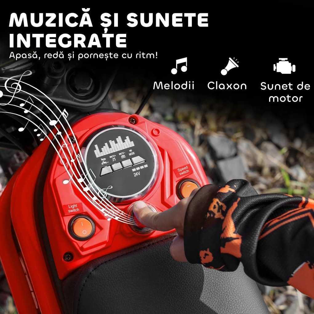 HOMCOM Motocicletă Electrică pentru Copii cu Accelerație Manuală și 2 Viteze, 119x64x76,5 cm, Roșu | Aosom Romania