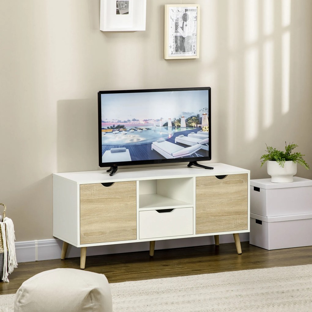 Comoda pentru TV de pana la 50 inch HOMCOM cu dulapuri si sertare, natural | Aosom Romania