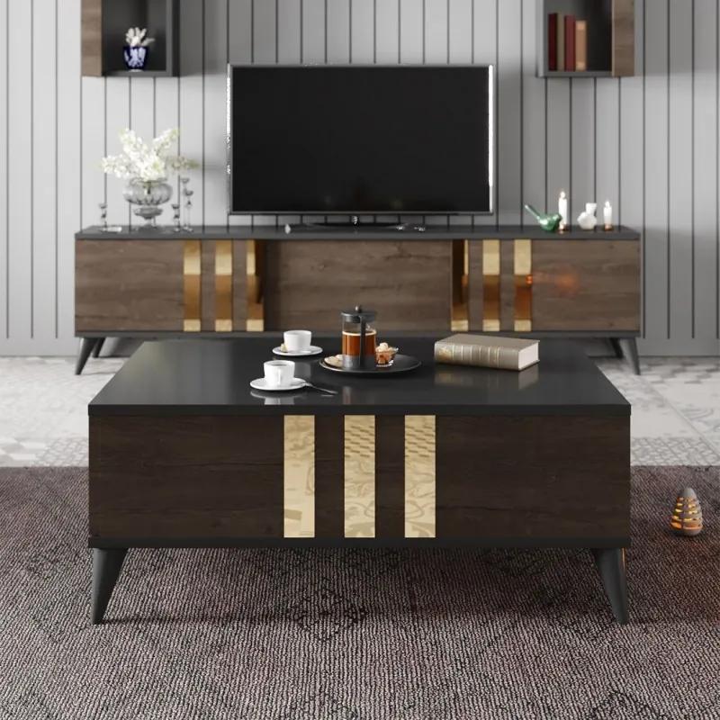 Set Mobilier Living 2 piese Gold Set - Anthracite, Walnut