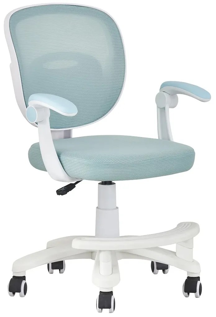 RESIGILAT- Scaun ergonomic pentru copii, spatar Mesh, cotiere rabatabile, inaltime reglabila, suport picioare reglabil, rotativ, Albastru deschis