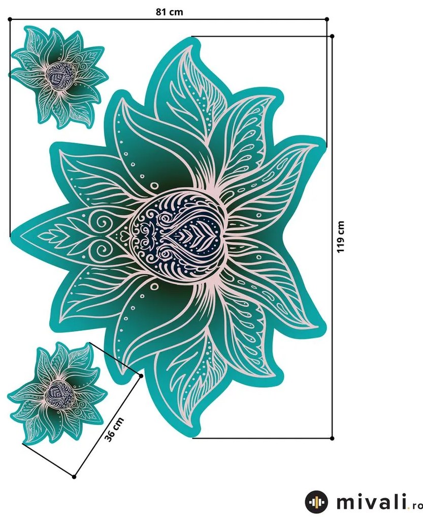 Autocolante de perete - Mandala de lotus - turcoaz