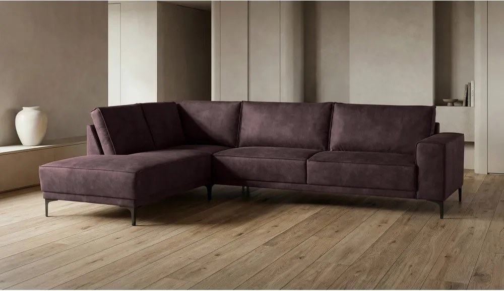 Colțar maro cu tapițerie din imitație de piele (colț pe partea stângă ) Copenhagen – Scandic