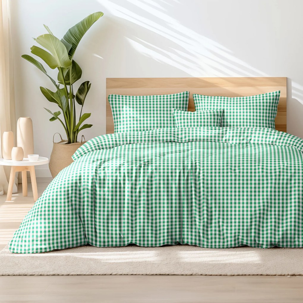 Goldea lenjerie de pat din 100% bumbac - carouri verzi și albe 140 x 220 și 50 x 70 cm
