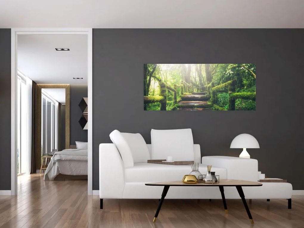Tablou - trepte din lemn în pădure (120x50 cm)
