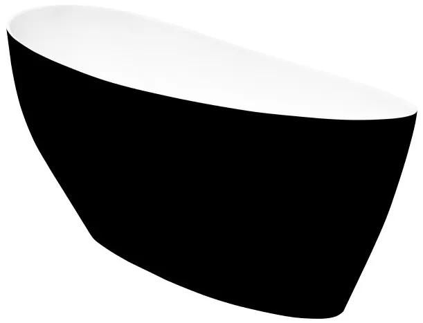 Cada baie freestanding asimetrica, compozit, negru alb, 165x70 cm, Besco Keya Negru/Alb